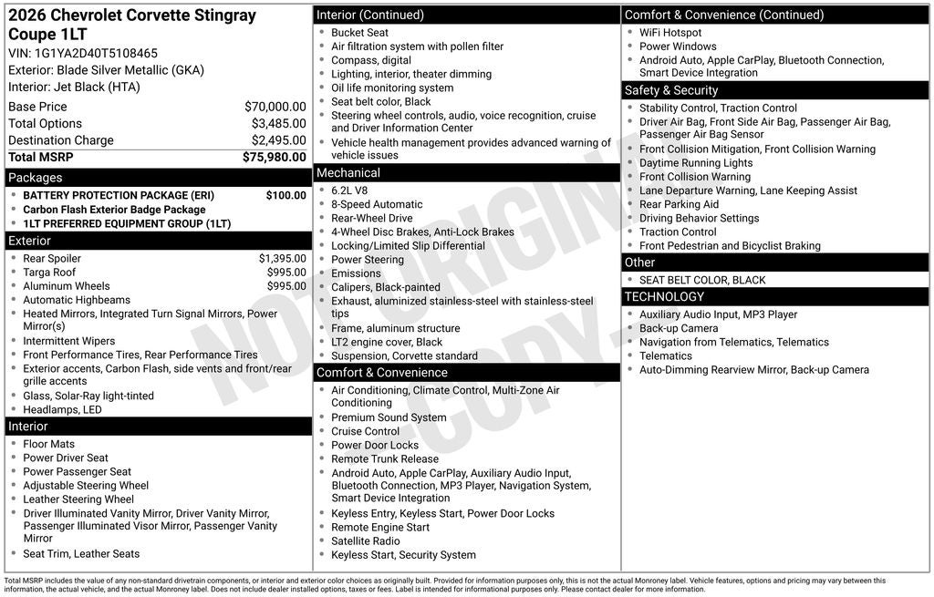 2026 Chevrolet Corvette Stingray 1LT