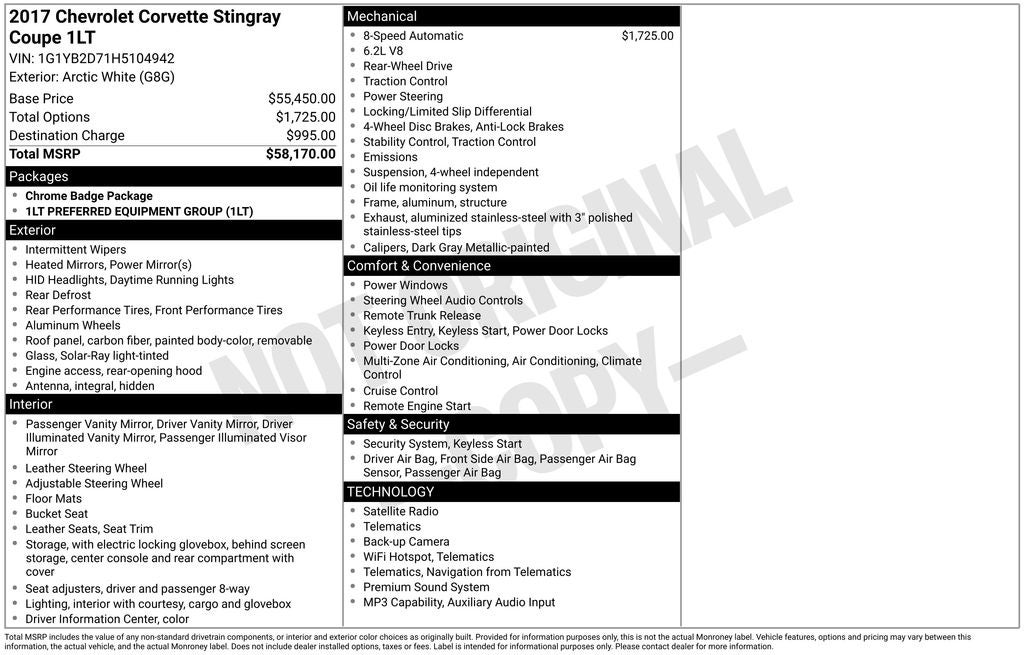 2017 Chevrolet Corvette Stingray 1LT