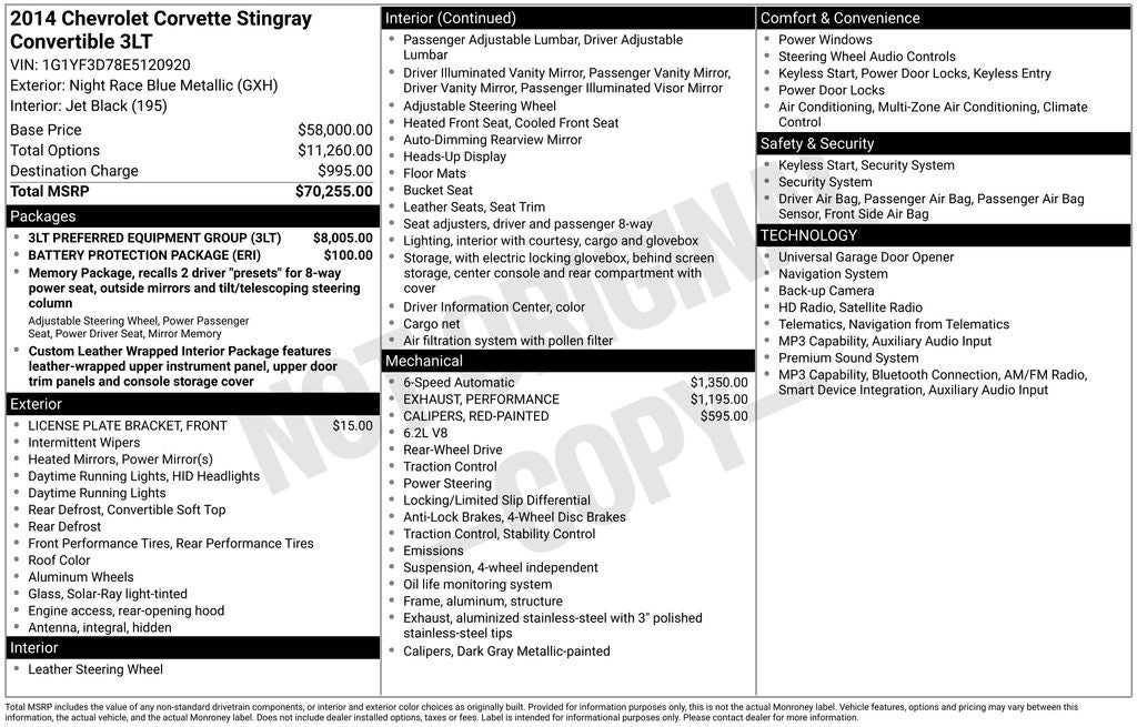 2014 Chevrolet Corvette Stingray Base 3LT