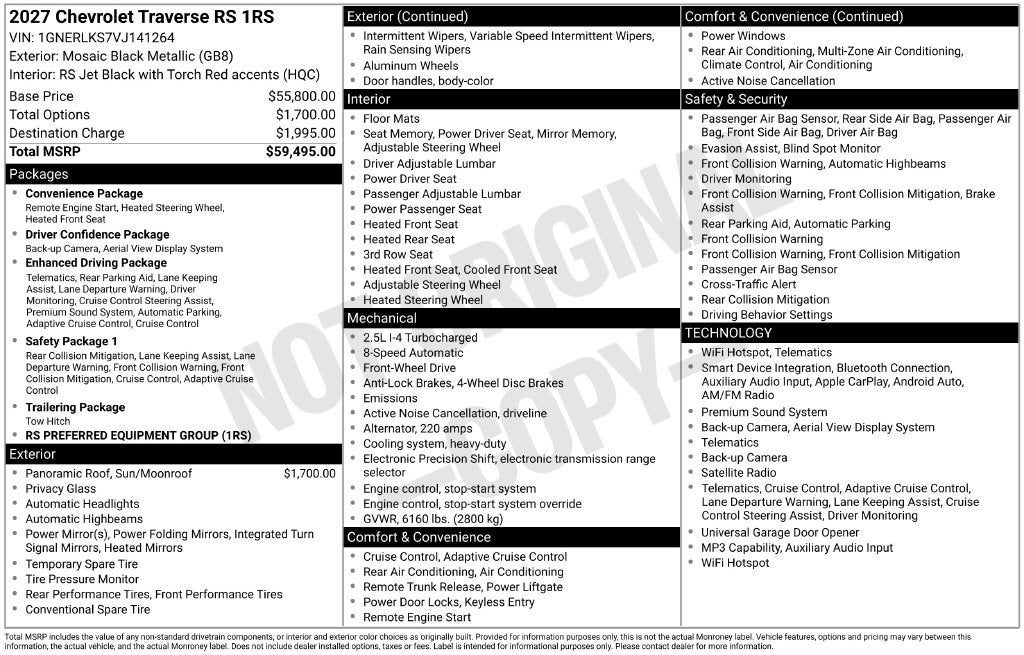 2027 Chevrolet Traverse RS