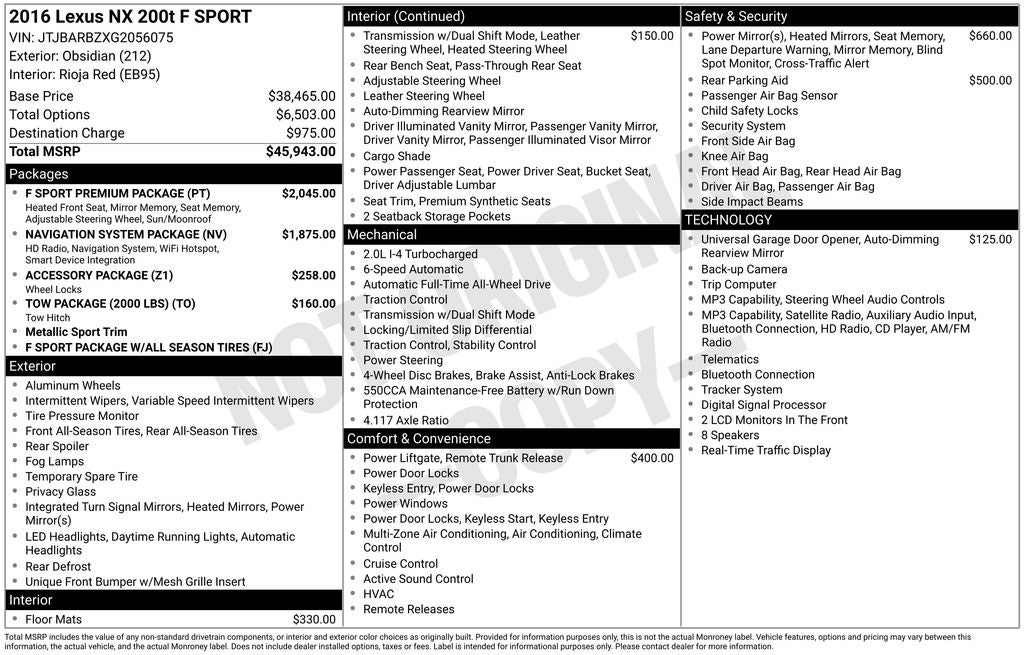 2016 Lexus NX 200t F Sport