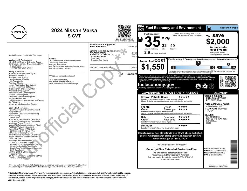2024 Nissan Versa 1.6 S