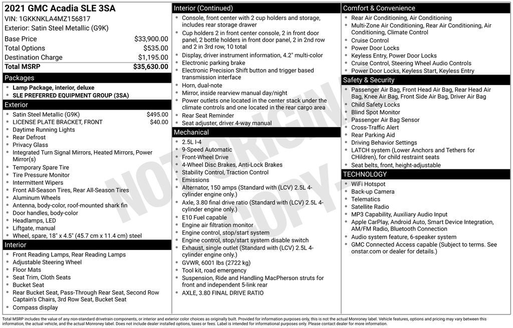 2021 GMC Acadia SLE