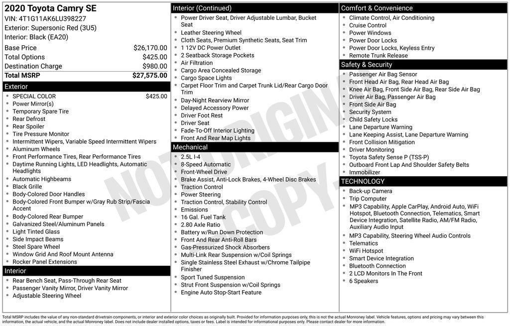 2020 Toyota Camry SE
