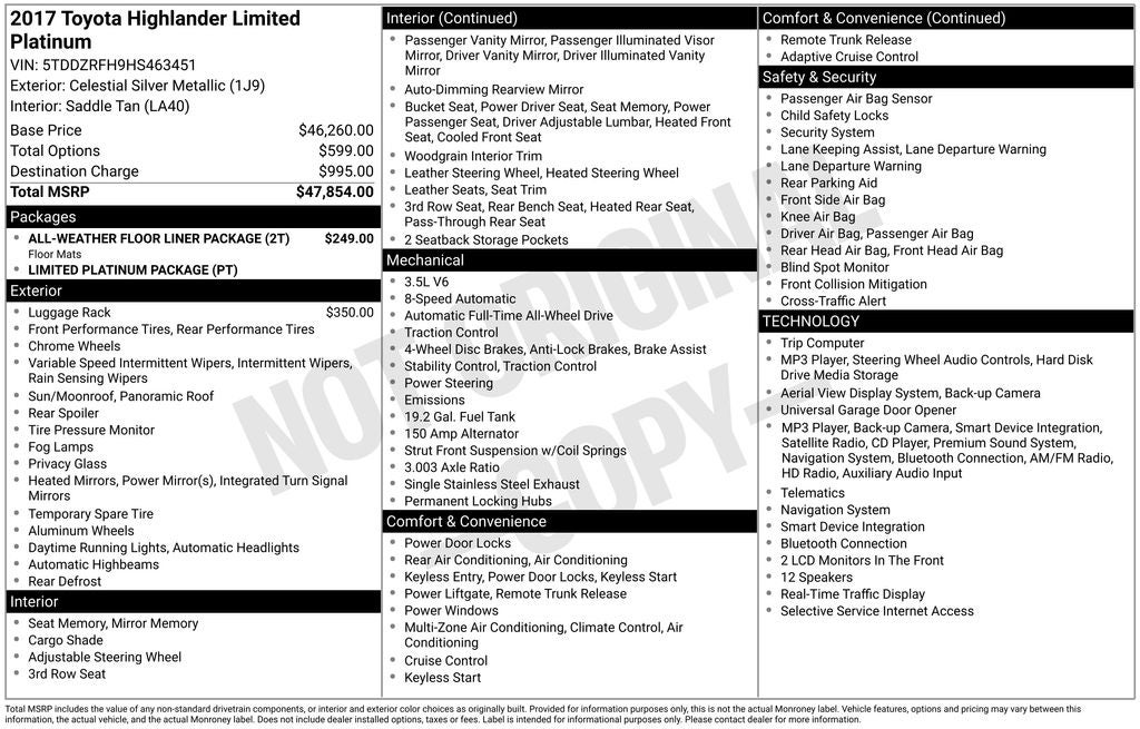 2017 Toyota Highlander Limited Platinum
