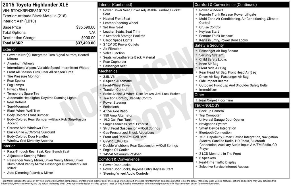 2015 Toyota Highlander XLE V6