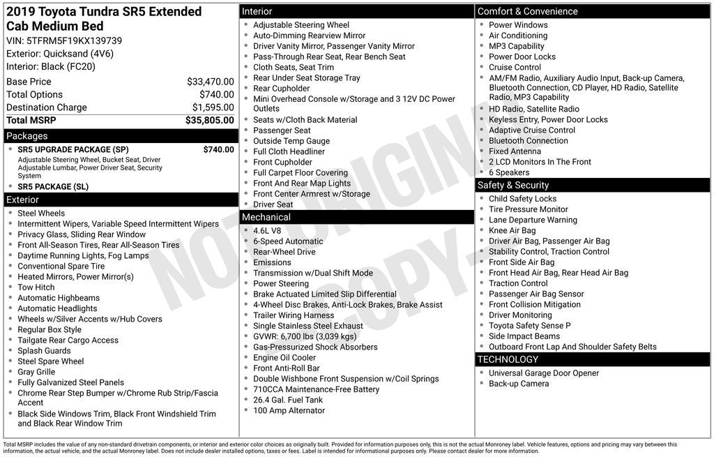 2019 Toyota Tundra SR5 4.6L V8