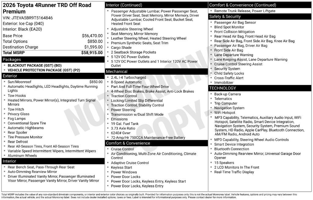 2026 Toyota 4Runner TRD Off-Road Premium