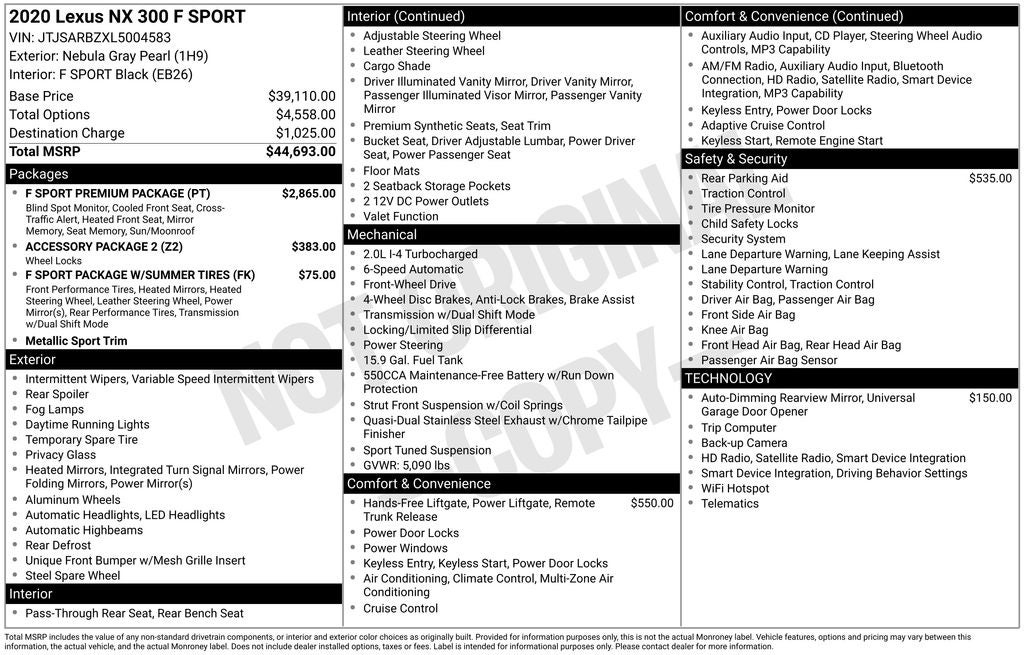 2020 Lexus NX 300 F Sport