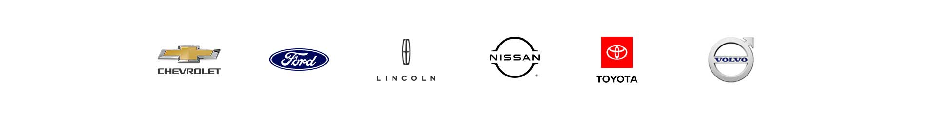 logos of car brands, Chevrolet, Lincoln, Nissan, Toyota, and Volvo